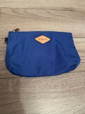 MZ Wallace Cobalt Blue Nylon Zip Pouch with Leather Logo Bag Insert D Ring